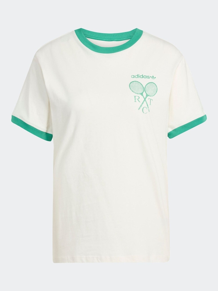 adidas Originals White Retro Tennis 100% Cotton T-Shirt - Image 6 of 6