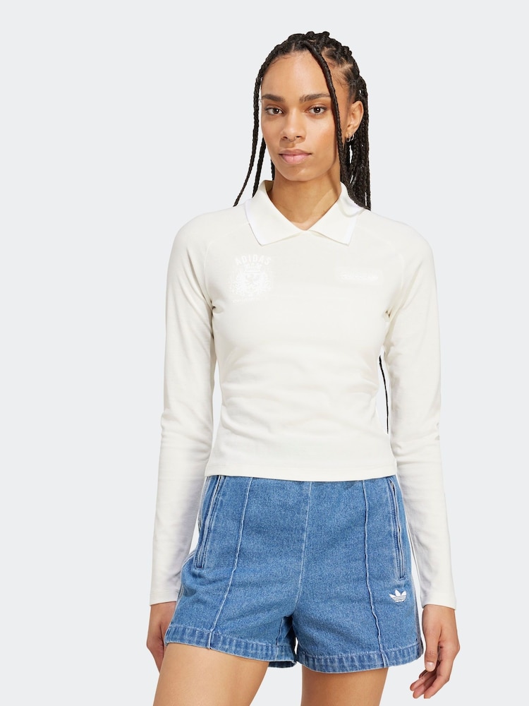 adidas Originals White Long Sleeve Crest T-Shirt - Image 1 of 6