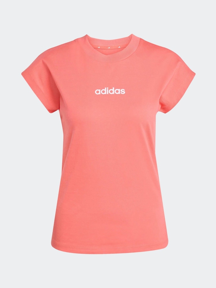 adidas Red Essentials Linear 100% Cotton T-Shirt - Image 6 of 6