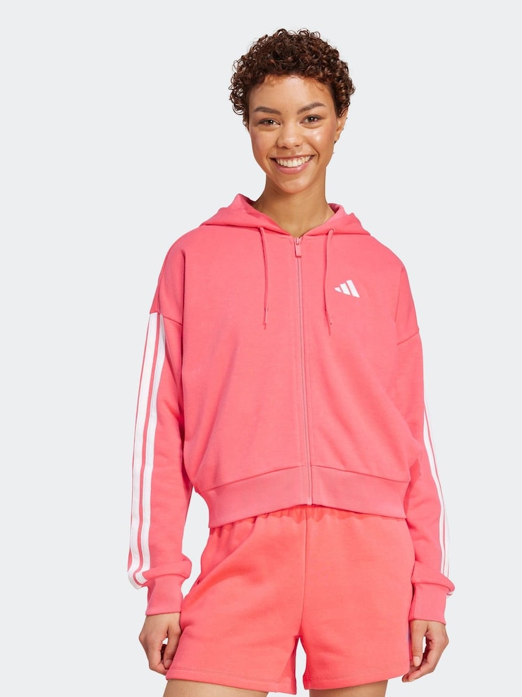 adidas Red 3-Stripes French Terry Full Zip Regular Hoodie - Image 1 of 6
