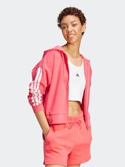 adidas Red 3-Stripes French Terry Full Zip Regular Hoodie - Image 3 of 6