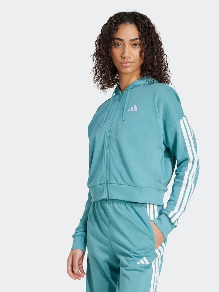 adidas Green 3-Stripes French Terry Full Zip Regular Hoodie - Image 1 of 6
