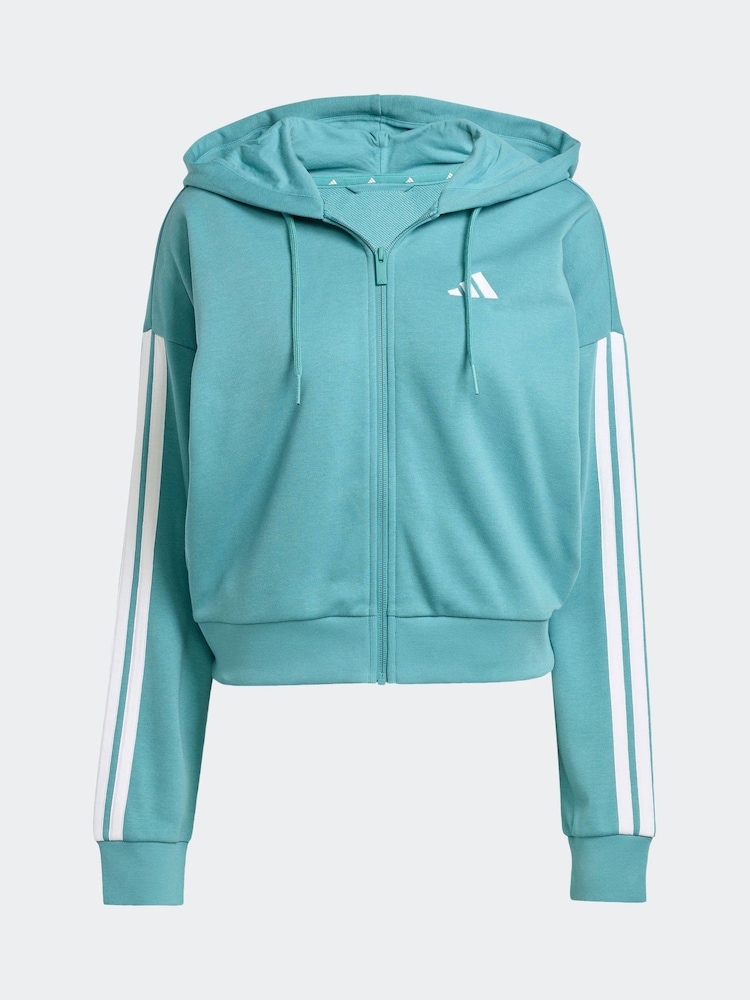 adidas Green 3-Stripes French Terry Full Zip Regular Hoodie - Image 6 of 6
