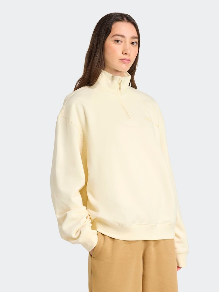 adidas Originals Cream Essentials Linear Oversizez 1/4 Zip Sweatshirt - Image 1 of 6