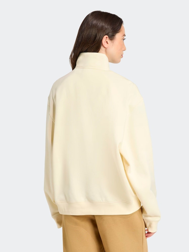 adidas Originals Cream Essentials Linear Oversizez 1/4 Zip Sweatshirt - Image 2 of 6