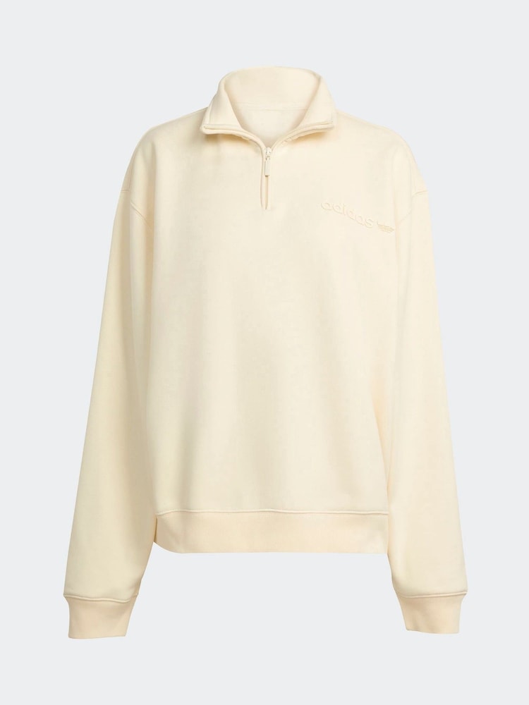 adidas Originals Cream Essentials Linear Oversizez 1/4 Zip Sweatshirt - Image 6 of 6