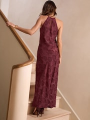 Burgundy Red Occasion Floral Textured Maxi Dress - Image 2 of 5