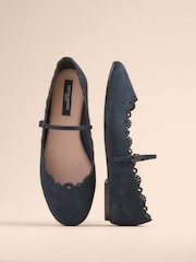 Navy Tabitha Simmons x Next Elfie Leather Scalloped Mary Jane Shoes - Image 1 of 8