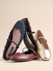 Navy Tabitha Simmons x Next Elfie Leather Scalloped Mary Jane Shoes - Image 4 of 8