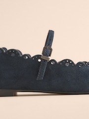 Navy Tabitha Simmons x Next Elfie Leather Scalloped Mary Jane Shoes - Image 6 of 8