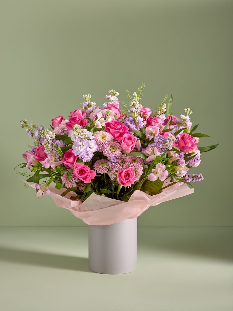 Pink Mother's Day XL Rose and Alstroemeria Fresh Flower Bouquet in Hatbox - Image 1 of 5