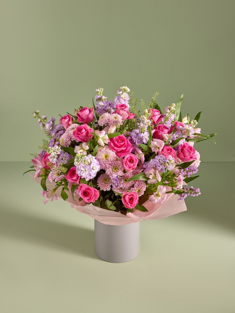 Pink Mother's Day XL Rose and Alstroemeria Fresh Flower Bouquet in Hatbox - Image 2 of 5