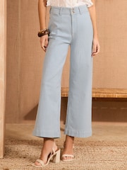 Love & Roses Blue Stripe Double Button Waistband Crop Wide Leg Jeans - Image 1 of 4