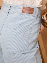 Love & Roses Blue Stripe Double Button Waistband Crop Wide Leg Jeans - Image 3 of 4