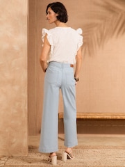 Love & Roses Blue Stripe Double Button Waistband Crop Wide Leg Jeans - Image 4 of 4