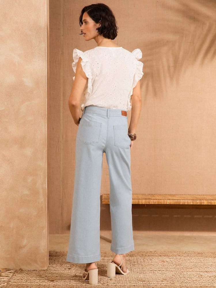 Love & Roses Blue Stripe Double Button Waistband Crop Wide Leg Jeans - Image 4 of 4