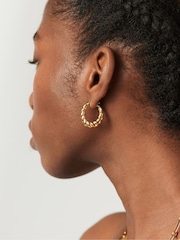 Missoma Gold Tone Twisted Tidal Small Hoop Earrings - Image 6 of 7