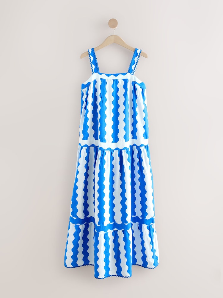 Blue/White Stripes Square Neck Maxi Summer Dress - Image 1 of 3