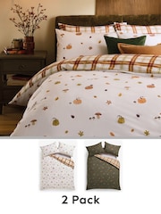 2 Pack Autumn Pumpkin Reversible Duvet Covers and Pillowcases Set - Image 1 of 8