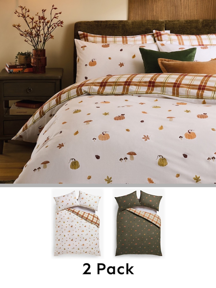 2 Pack Autumn Pumpkin Reversible Duvet Covers and Pillowcases Set - Image 1 of 8
