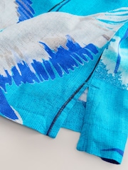 Bright Blue Palm Print Scoop Back Mini Shift Dress With Linen - Image 6 of 7