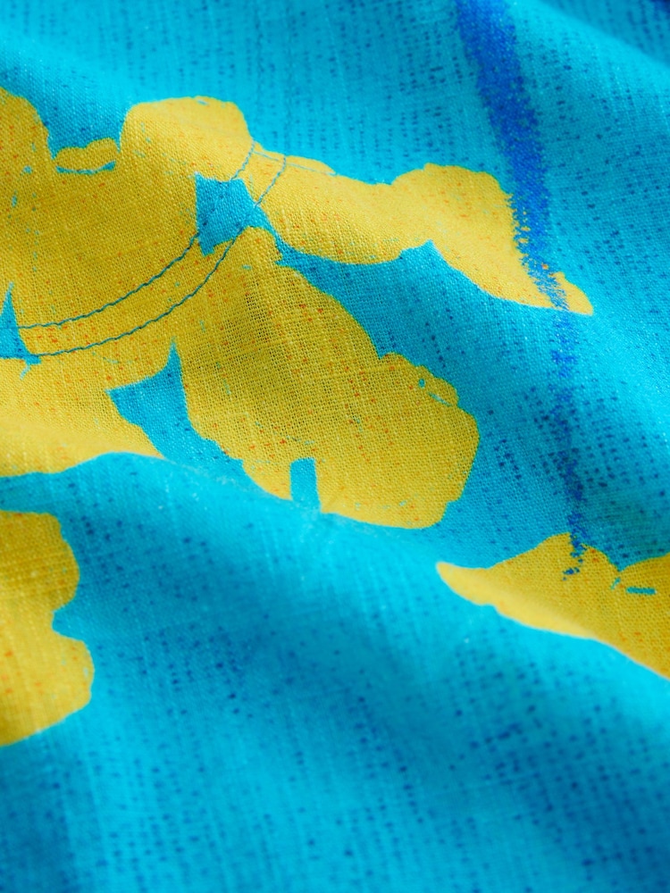 Bright Blue Palm Print Scoop Back Mini Shift Dress With Linen - Image 7 of 7
