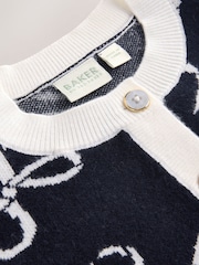 Baker by Ted Baker Navy 2 Piece Bow Knitted Cardigan & Skirt Set - Image 11 of 15
