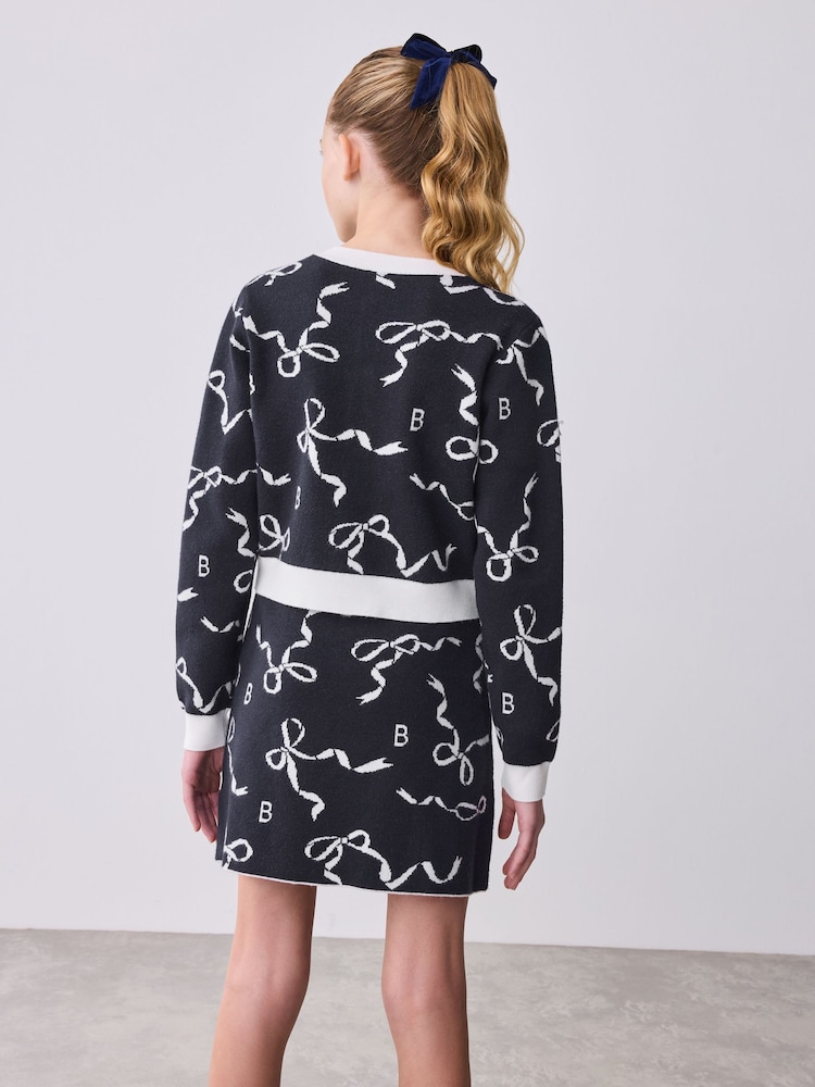 Baker by Ted Baker Navy 2 Piece Bow Knitted Cardigan & Skirt Set - Image 2 of 15