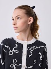 Baker by Ted Baker Navy 2 Piece Bow Knitted Cardigan & Skirt Set - Image 4 of 15