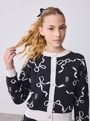 Baker by Ted Baker Navy 2 Piece Bow Knitted Cardigan & Skirt Set - Image 5 of 15