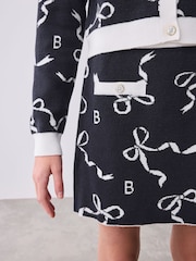 Baker by Ted Baker Navy 2 Piece Bow Knitted Cardigan & Skirt Set - Image 6 of 15