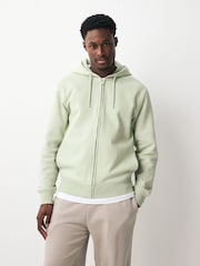 Sage Green Cotton-Rich Jersey Zip Up Hoodie - Image 1 of 8