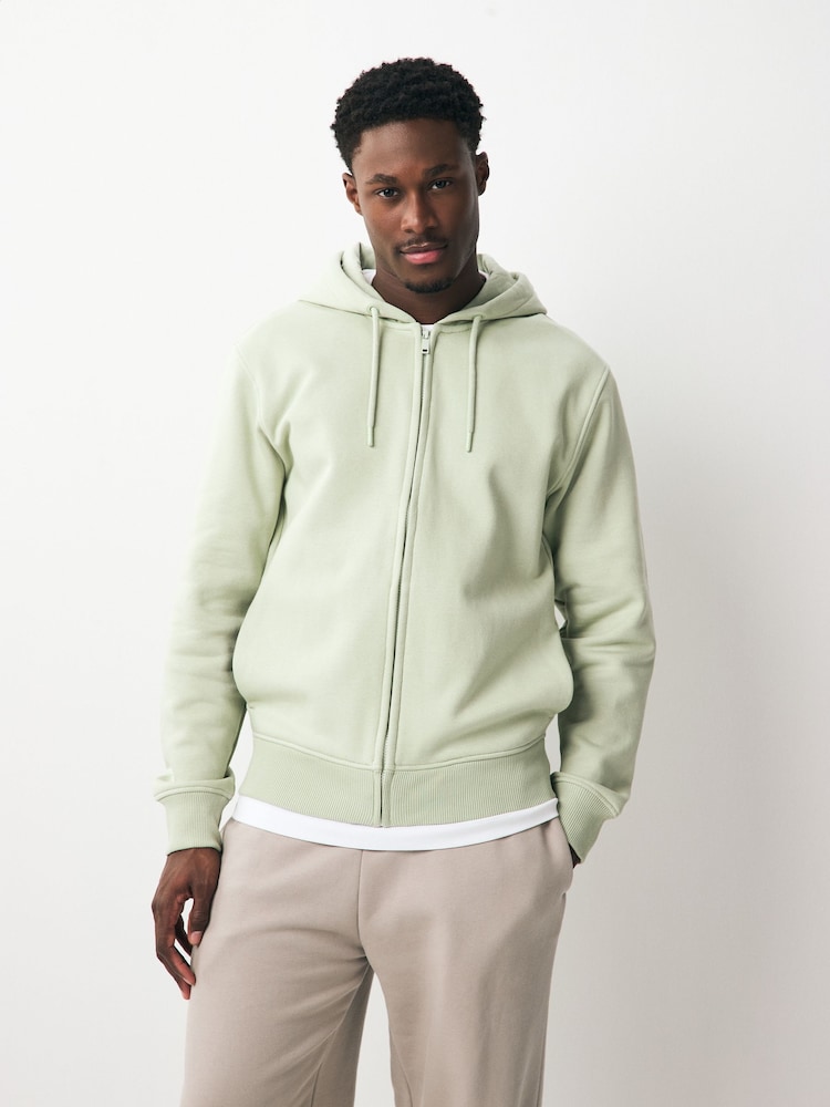 Sage Green Cotton-Rich Jersey Zip Up Hoodie - Image 1 of 8