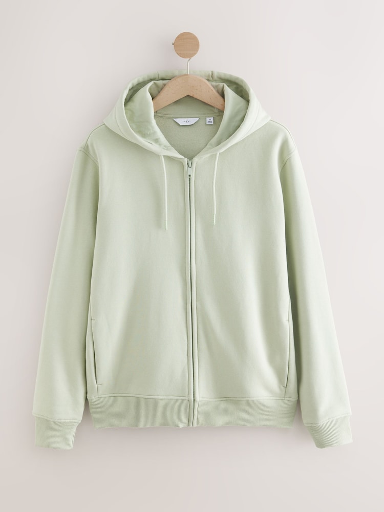 Sage Green Cotton-Rich Jersey Zip Up Hoodie - Image 6 of 8