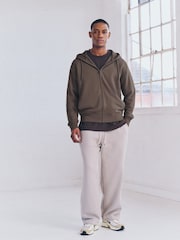 Neutral Brown Cotton-Rich Jersey Zip Up Hoodie - Image 2 of 10