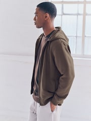 Neutral Brown Cotton-Rich Jersey Zip Up Hoodie - Image 3 of 10
