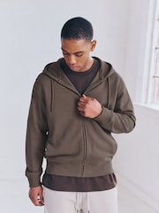Neutral Brown Cotton-Rich Jersey Zip Up Hoodie - Image 4 of 10