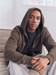 Neutral Brown Cotton-Rich Jersey Zip Up Hoodie - Image 6 of 10