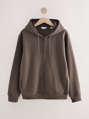 Neutral Brown Cotton-Rich Jersey Zip Up Hoodie - Image 8 of 10