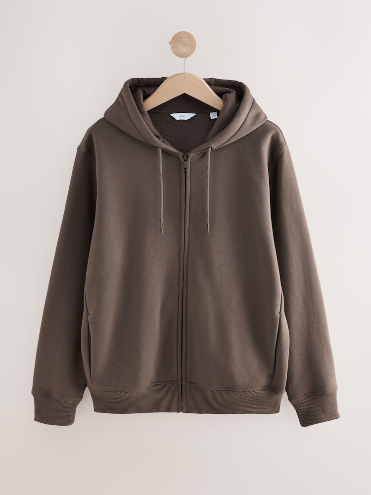 Neutral Brown Cotton-Rich Jersey Zip Up Hoodie - Image 8 of 10