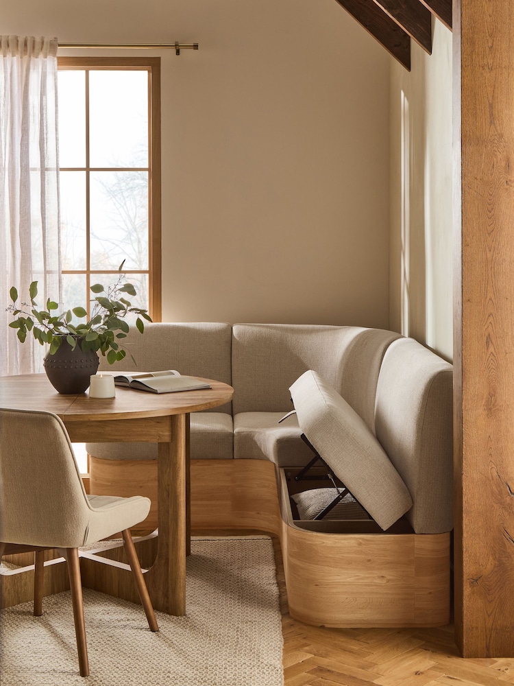 Natural Noa Curve Tweedy Plain Light Corner Banquette - Image 2 of 12