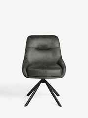 Grey Hamilton Black Leg Swivel Monza Faux Leather Dining Chairs - Image 2 of 8