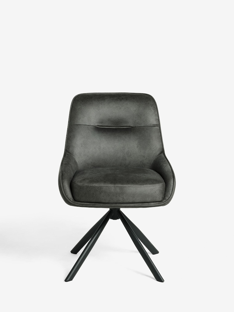 Grey Hamilton Black Leg Swivel Monza Faux Leather Dining Chairs - Image 2 of 8