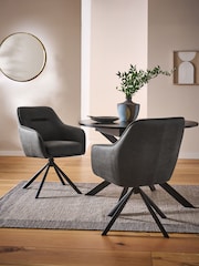 Grey Hamilton Arm Swivel Monza Faux Leather Dining Chairs - Image 1 of 8