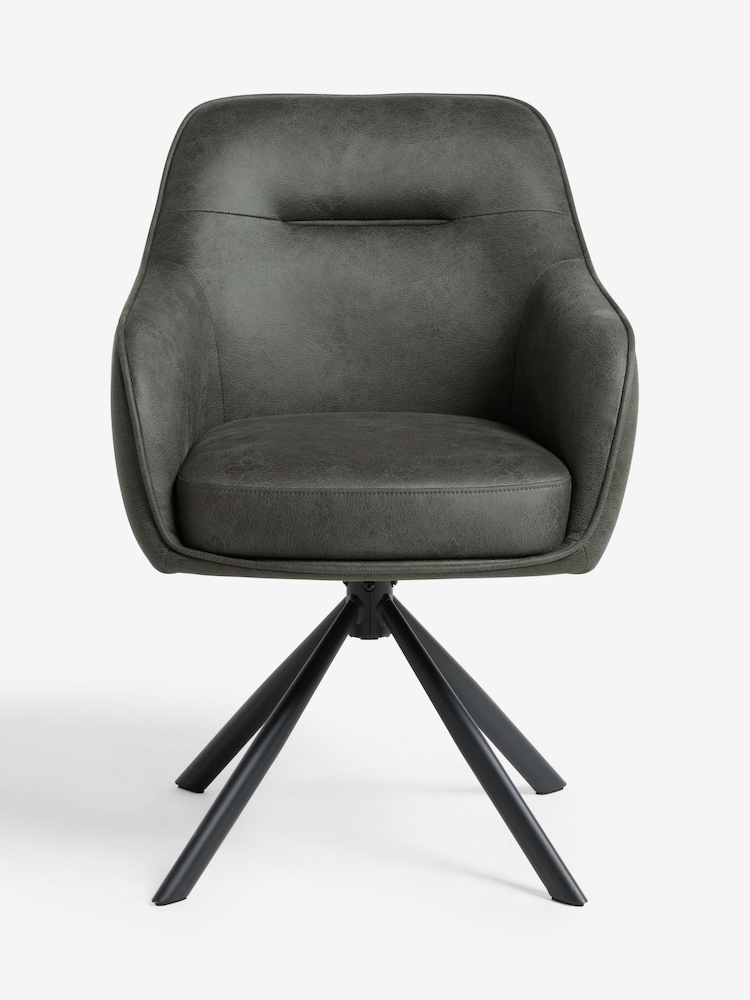 Grey Hamilton Arm Swivel Monza Faux Leather Dining Chairs - Image 2 of 8