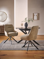 Natural Hamilton Black Leg Swivel Monza Faux Leather Dining Chairs - Image 1 of 9