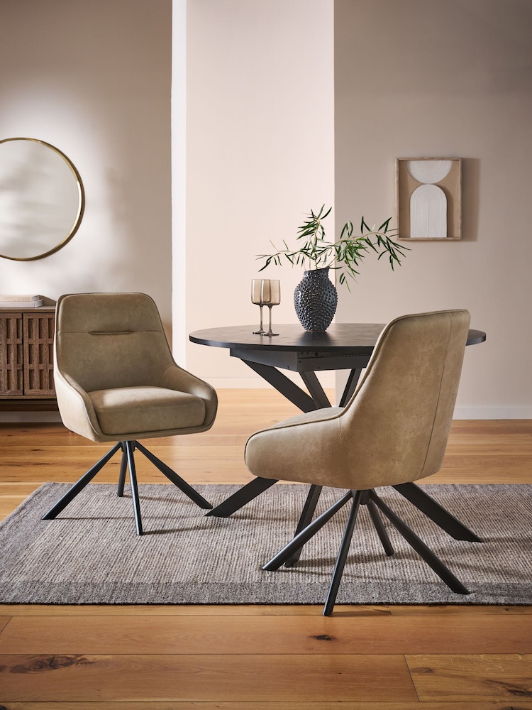 Natural Hamilton Black Leg Swivel Monza Faux Leather Dining Chairs - Image 1 of 9