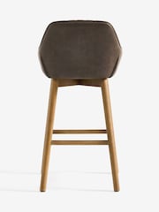 Monza Faux Leather Peppercorn Brown Hamilton Mid Wood Leg Fixed Height Quilted Kitchen Bar Stool - Image 8 of 9
