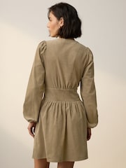 Khaki Green Mini Cord Long Sleeve Dress - Image 3 of 7