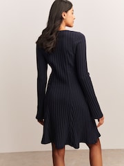 Navy Blue Mini Ribbed Long Sleeve Scoop Neck Dress - Image 3 of 7
